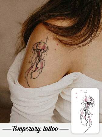 1 Piece Of Valentine's Day Temporary Tattoo Sticker, Y2K Style Colorful Starlight Jellyfish Pattern, Waterproof, Sweatproof, Washable, Non-Reflective, Arm And Shoulder Simulation Tattoo, Suitable For Fashionable People, Lasting 3-5 Days