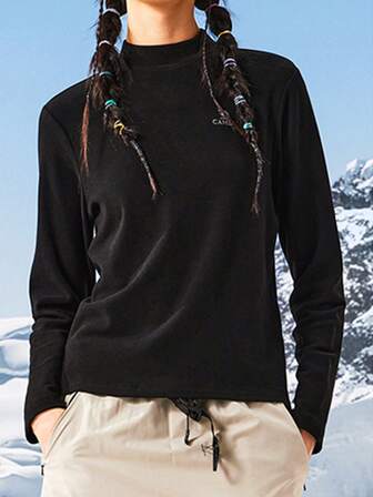 CAMEL CROWN Women's Long-Sleeved T-Shirt, Autumn/Winter Thermal Top With Half-High Collar, Wool Blend Base Layer Long-Sleeved Top