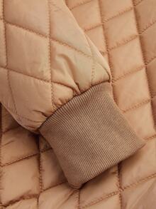 Valentine's Day, Date Night Outfit, Gifts For Her Magic Mia Women's Winter Quilted Cropped Jacket - Lapel Collar Short Puffer Coat With Diamond Pattern |  Fall Winter Outerwear For Casual Street Style & Daily Warmth - Màu Khaki - Xem 9