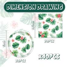 D40pcs Hawaiian Luau Party Tableware Set Aloha Tropical Palm Leaves Party Plates And Nakpins For Summer Beach Birthday Cocktail Party Plies - 綠色 - 查看 2