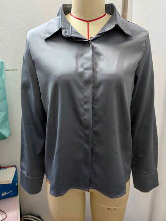 Women's Elegant Versatile Commuter Style Solid Color Long Sleeve Shirt - Classic Pointed Collar Single Button Closure, Casual Fitted Style, Fashionable Top, Refined Casual Wear. Opaque Fabric, Skin-Friendly Soft Material. All-Season Professional Office Top, Waist Fold Design, Office Wear