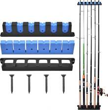 Soporte Horizontal para Cañas de Pescar, Estante de Almacenamiento Para Caña de Pescar de Pared, 6 Agujeros, Adecuado Para Almacenamiento Cañas Pescar, Interior, Cochera, Barcos Pesca (Azul) - Negro - Ver 1