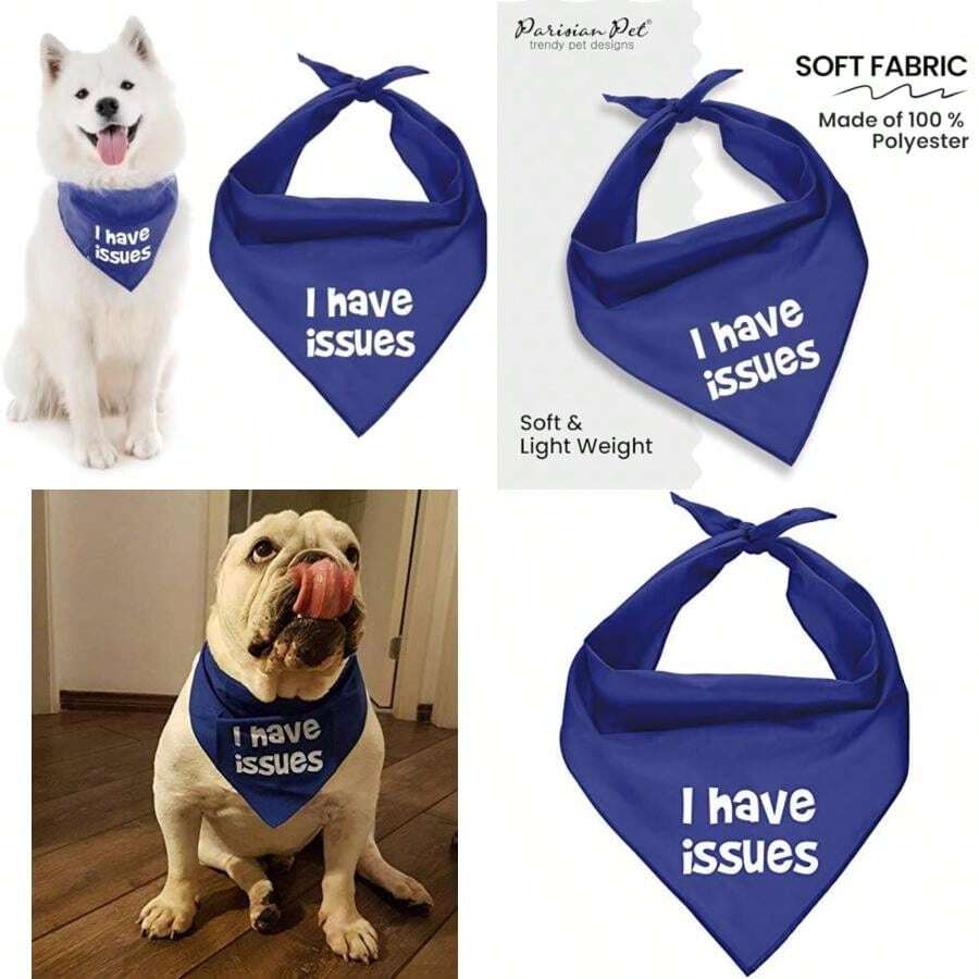 Parisian Pet Fashionable Dog Bandana – '' Printed Tie-On Neck Kerchief for Female Dogs and Cats – ize mall(L I Have Issues) - Multicolor - Ver 1