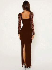 Váy dài tay ôm sát ren gợi cảm thời trang - Cà phê nâu - Xem 2