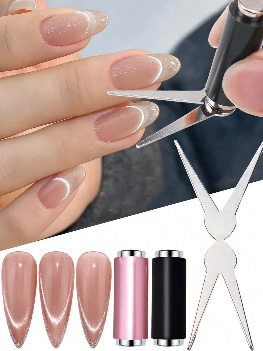 Que lăn móng tay hình chữ V kiểu Pháp 2 trong 1, dụng cụ vẽ móng từ tính mạnh mẽ, thích hợp cho sơn móng tay gel, phụ kiện làm móng DIY. - Nhiều màu - Xem 1