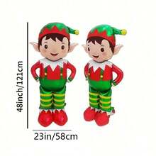 1/2 Dozen 48inch Christmas StandingFoil Balloons - Self-Sealing Red & GreenDesign With Striped Pants, Pointed Ears And Hat - Indoor/Outdoor Holiday Decor, Suitable For Home, Party, Thanksgiving & Christmas - Includes Inflation Nozzle, No Power Needed, Festive Home Decor, Vibrant Holiday Balloons, Easy Self-Sealing Balloons - Red - View 9