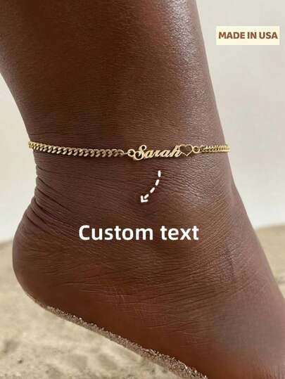 Ladies' Personalized Stainless Steel Nameplate Ankle, Customized Name Pendant Ankle, Give Her A Golden And Fashionable Gift, Autumn Fashion, Casual, Cute, Simple, Easy, Old Money Customization, Wedding Personalization, Valentine's Day Daily Clothing, Study Supplies, Students, Jewelry Watches, Fashionable And Practical, Exquisite And Romantic, Charming And Romantic Dress