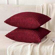 MIULEE Pack Of 2 Christmas Burgundy Corduroy Decorative Pillow Covers 16x16 Inch Soft Boho Striped Throw Pillow Covers Modern Farmhouse Home Decor For Sofa Living Room Couch Bed,2216inchx16inchPackof2 - 2216 inch x 16 inchGói 2 - Xem 4