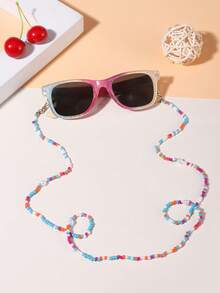 1 Set 1 Pieza Gafas de moda rectangulares de colores bohemios para niñas de 4 a 8 años y 1 Pieza Cadena de gafas de perlas de colores, adecuado para regalos de vacaciones, fiestas y atuendos diarios - Multicolor - Ver 5