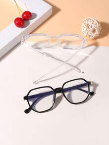 2 piezas Gafas de bloqueo de luz azul con estilo geométrico de moda para adolescentes de 12 a 16 años, adecuadas para lectura diaria y atuendos de vida universitaria - Multicolor - Ver 4