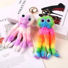Llavero con pompón de pulpo, adorno de bolso de parche de peluche artificial de pulpo, regalo elegante y exquisito, adecuado para regalo, elegante colgante decorativo de bolso - Multicolor - Ver 7