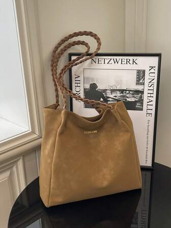 1 st enfärgad axelväska i konstmocka med stor kapacitet, moderiktig shoppingväska för kvinnor, lämplig för höst/vinter dagligt bruk