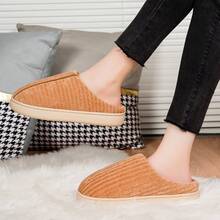 Striped Anti-Slip EVA Thick-Sole Cotton Slippers, Comfortable, Warm Lining, Couple Style, Suitable For Autumn/Winter - Khaki - View 5