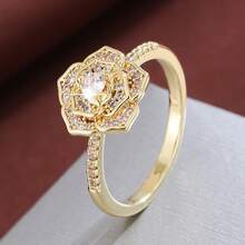 1pc Elegant Rose Shaped Design Cubic Zirconia Inlaid Fashion Ring For Women - Multicolor - View 1