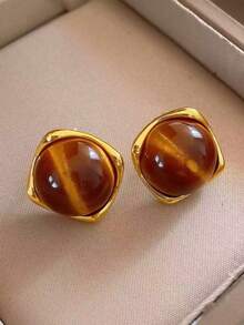 1 Pair European And American Classic Versatile Tie Dye Circular Earrings, Elegant Fashion Earrings For Women, Luxury High-End Autumn/Winter