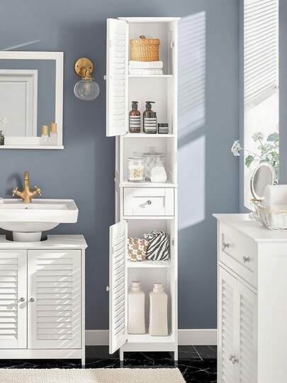 SoBuy Bathroom Tall Cabinet Bathroom Shelf Bathroom Cabinet Bathroom Furniture With 1 Open Compartment, 1 Drawer And Doors WHT Approx. 32x170x30cm FRG236