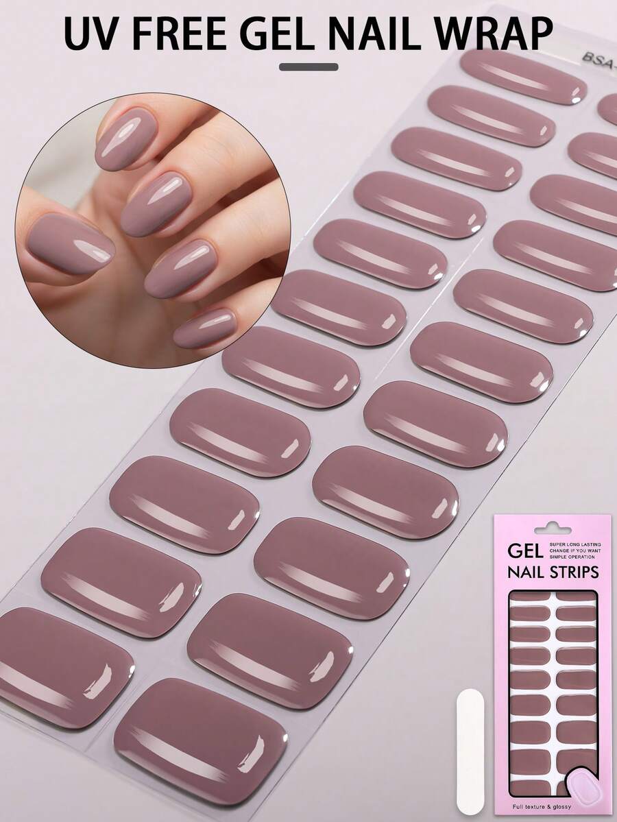 22片装免UV凝胶美甲贴纸，裸米色，沙龙级品质，易于粘贴和卸除，非常适合忙碌的女性在家DIY美甲，是送给女性的理想礼物。