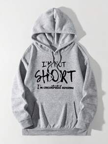 Women's Plus Size Autumn/Winter Letter Print Casual Simple Loose Comfortable Street Style Long Sleeve Thermal Lined Plus Size Hooded Sweatshirt Tops - Grey - View 2