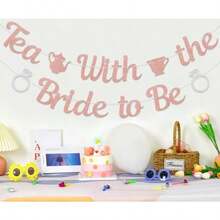 QY- Tea With The Bride To Be Banner Bridal Shower Decorations Engagement Wedding Decorations Let's Partea Bachelorette Party Supplies Rose Gold And Silver Double-Sided -6459 - ĐenBạc - Xem 6