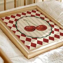 1pc Wall Art, Retro Posters, Red Cherry Art Prints, Red And White Prism Grid Canvas Paintings Poster, Restaurant Decoration, Kitchen Aesthetic Design, Friend Gifts, Housewarming Gifts, Frameless - Multicolor - View 1
