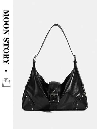 Niche Commuter Versatile Retro High-End Fashionable Y2K Rivet Underarm Bag New Versatile Motorcycle Biker Chic Handbag Shoulder Crossbody Bag