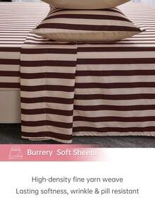 Ga trải giường đơn in sọc, thiết kế túi sâu, mềm mại và thoáng khí, chống nhăn, không phai màu và không co rút, phù hợp cho gia đình và ký túc xá, có thể giặt máy, đạt chứng nhận Oeko-Tex. - Nhiều màu - Xem 5