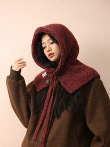 1件装女士拉法帽针织帽带围巾，保暖百搭，适合冬季度假装扮 - 摩卡色 - 查看 4