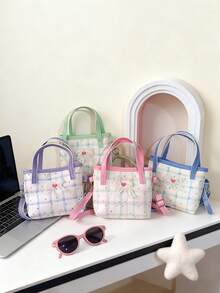 1pc Sweet Girl Pink Plaid Square Bag, Zipper Closure Versatile Handbag, Lightweight Crossbody Two-Way Small Bag, Suitable For Daily Use - New - View 1