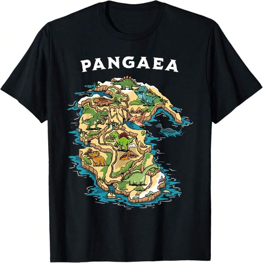 Reunite Pangaea Dinosaurs World Map Earth Funny Geology T-Shirt - Black 16 - View 1