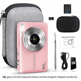  STUOGYUM DC403 Digital Camera 44MP Digital Vlogging Camera Auto-Focus, 16X Digital Zoom FHD 1080P Camera With Anti Shake ,Compact Small Camera With 32G Memory Card, 700mAH Battery And Camera Bag.Very Suitable For Entry-Level Novice Photography And Video Recording Enthusiasts(Pink,Green,Black)