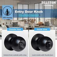 Lockable Keyed Entry Door Knob, Interior/Exterior Door Lock, Standard Ball Shape, Satin Nickel Finish