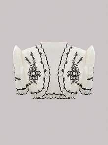 Modern Filipiniana Women's Spring/Summer Floral Print Ruffle Puff Sleeve Cropped Cardigan - Champagne - View 1