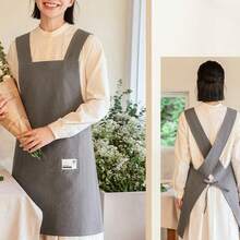 Women's Japanese Adjustable Wide Shoulder Strap Apron Back Cross Design For Kitchen Cooking Baking Gardening Plus Size C6OM - 深灰色 - 查看 10