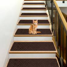 10 Pieces Heavy-Duty Non-Slip Removable Stair Treads Includes Anti-Slip Safety Pads Simple Patterns For Seniors And Pets Reusable And Washable - Home Use Enhances Safety And Traction Perfect Gift For Homeowners - Coffee Brown - View 5