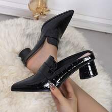 2026 新品：复古经典穆勒鞋，圆跟尖头套脚高跟鞋，黑色女士高跟凉鞋 - 奢华格纹晚宴高跟鞋，橡胶鞋底，时尚女鞋，独家小粗跟露跟凉鞋，适合室内/室外、派对、日常穿着，可作晚礼服鞋，尺码偏大一码 - 建议选择小一码以获得完美贴合。