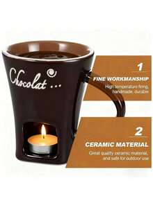 3件套巧克力陶瓷火锅杯套装，采用保护性泡沫包装，包含叉子和蜡烛，配有迷你火锅加热器，适用于奶酪、焦糖和西班牙小吃，是情人节、新年、生日和婚礼的理想礼物。 - 彩色 - 查看 10