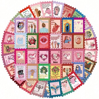 50 piezas de pegatinas con sello de feminismo en color rosa para decorar teléfonos, planificadores DIY, botellas de agua