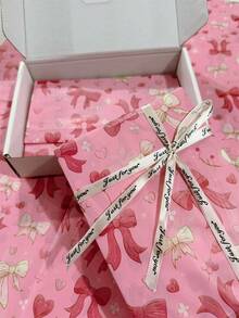 60/30/10 情人节爱心玫瑰礼盒包装纸 - 20x34 英寸玫瑰花束及爱心蝴蝶结设计，轻便保护包装，粉色爱心蝴蝶结，玫瑰花束设计，爱心气球风格，用于礼品包装，易碎物品保护 - 粉底蝴蝶結愛心 - 查看 5