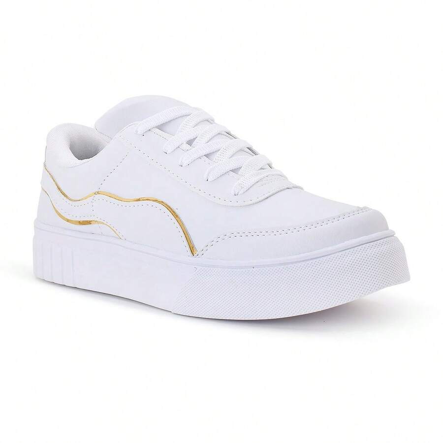 Women's Casual White Sneakers For New Year's Eve. New Release Women's Sneakers For Sports, Gym, Running, Walking, And The New Year. - 金色 - 查看 1