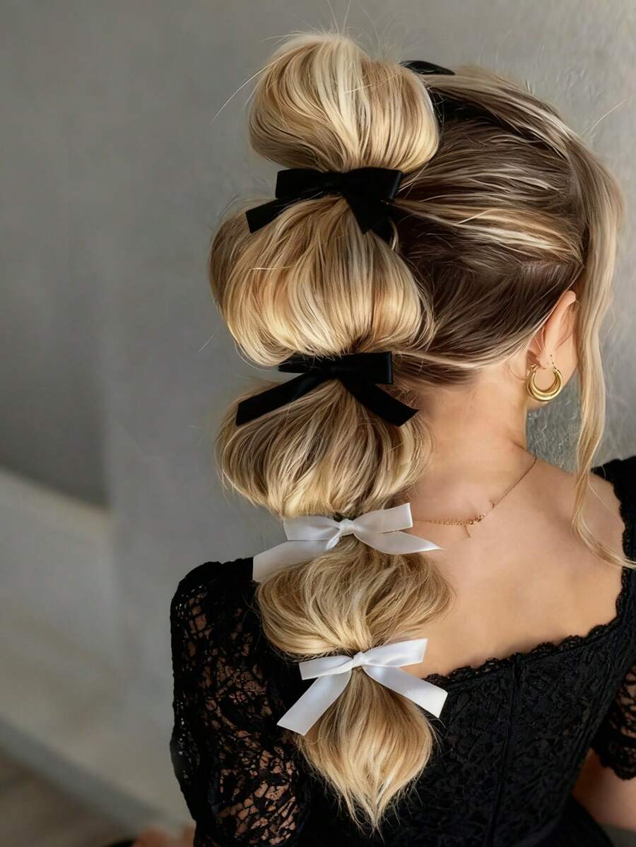 5/10pcs Women's Stylish, Cute & Sweet Black & White Hair Scrunchies, Suitable For Daily Ponytail, Women Hair Accessories, Recommended Gift ,Hair Elastics ,Hair Rubber Bands ,Hair Rope ,Elastic Hair Tie Head Accessories