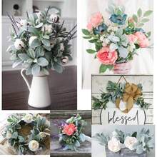 5 piezas de 36 cm Tallos artificiales con hojas de oreja de cordero con efecto aterciopelado para ramos de boda, arreglos florales, manualidades y decoración del hogar en estilo rústico y de granja - Multicolor - Ver 5