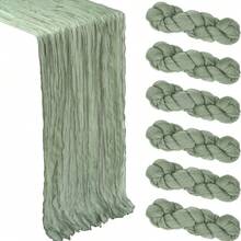 6条薄荷绿奶酪布桌旗，波西米亚风薄纱雪纺桌旗，适合婚礼、新娘生日派对、餐桌装饰 - 薄荷綠6pc - 查看 8