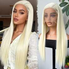 13x4 HD Lace Front Wig Blonde Pre Plucked Hair Straight Glueless Synthetic Wigs For Women 26inch Beginner Friendly - Gold - View 3