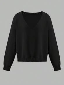 Boże Narodzenie Nowy Rok/Minimalistyczny jednolity kolor, luźny krój, wyszczuplający sweter typu pullover, jesień/zima, Boże Narodzenie Nowy Rok - Czarne - Zobacz 4
