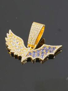 Conjunto de collar con colgante de alas de murciélago con diamantes y reloj de esfera azul con diamantes completos, joyería con cadena cubana con brillo para raperos y ropa urbana - Azul - Ver 16