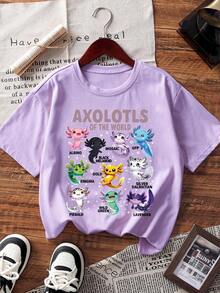3pcs/Set Tween Girls' Printed Short Sleeve T-Shirts, Suitable For Tween GirlsSummer Tops - Multicolor - View 5