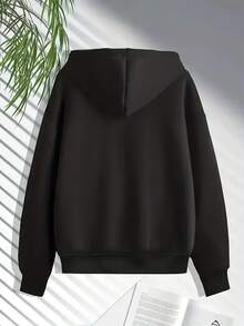Christmas And Thanksgiving Women's Autumn/Winter Collection Bright Wildflower Pattern Print Suitable For Spring And Summer Wear - Women's Hooded Sweatshirt Long Sleeve Letter Print Drawstring Hoodie - Soft, Casual, Long Sleeve, Kangaroo Pocket, Loose Fit Women's Sweatshirt - Fashionable Clothing, Machine Washable, Autumn And Winter Fleece Warm Lining Soft And Comfortable Autumn And Winter Women's Clothing - 黑色 - 查看 3