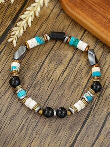 1pc Men's Casual Volcanic Stone & Turquoise Asymmetrical Beaded Bracelet, Suitable For Daily Outfit, Jewelry Gift, Father-Son Matching - Multicolor - View 17