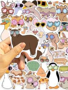 50 piezas Pegatinas de animales divertidos, pegatinas de vinilo impermeables con memes de animales lindos como recuerdos de fiesta - Multicolor - Ver 5