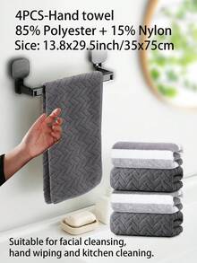 4pcs Solid Color + Striped Pattern Hand Towel Set - Towel Set - Size 13.78x29.53inch/35x75cm - Coral Fleece Material Soft & Skin-Friendly, Absorbent & Quick-Drying - With Hanging Loop For Easy Drying - No Shedding, No Fading - Minimalist & Fashionable Style - Suitable For Men & Women, All Seasons - Applicable For Bathroom, Living Room, Kitchen, Bedroom, Pool, Gifts, Also Can Be Used As Halloween, Autumn, Christmas Decorations, Christmas Gifts 70x140cm/27.56x55.12inch Shower Towels For Beauty Salon, Hotel Sports,Home Essentials, Towel, Skin Care - Multicolor - View 16